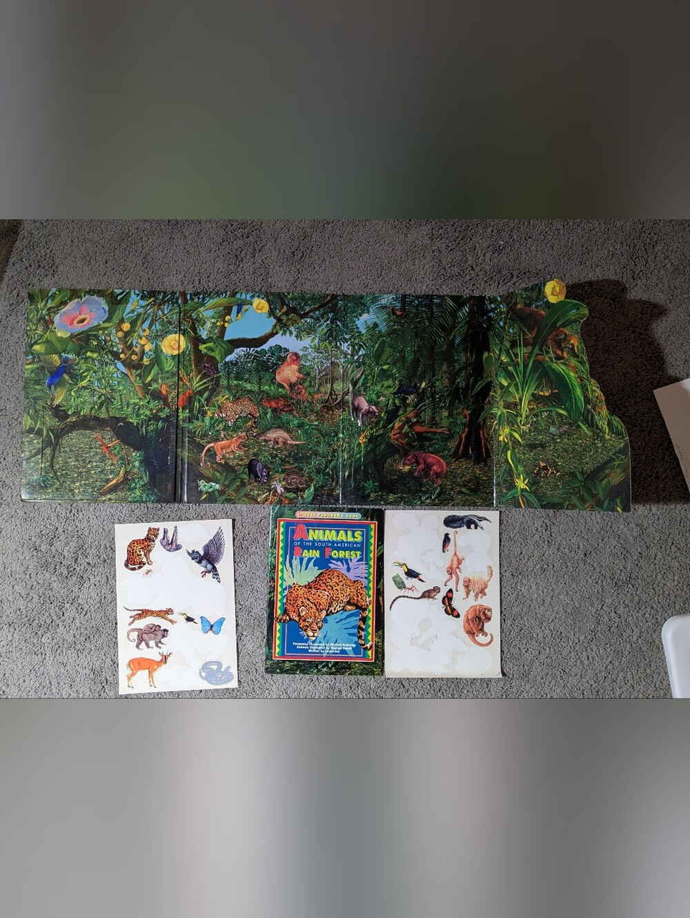 Vintage 1995 Animals of the South American Rain Forest Sticker Panorama Book